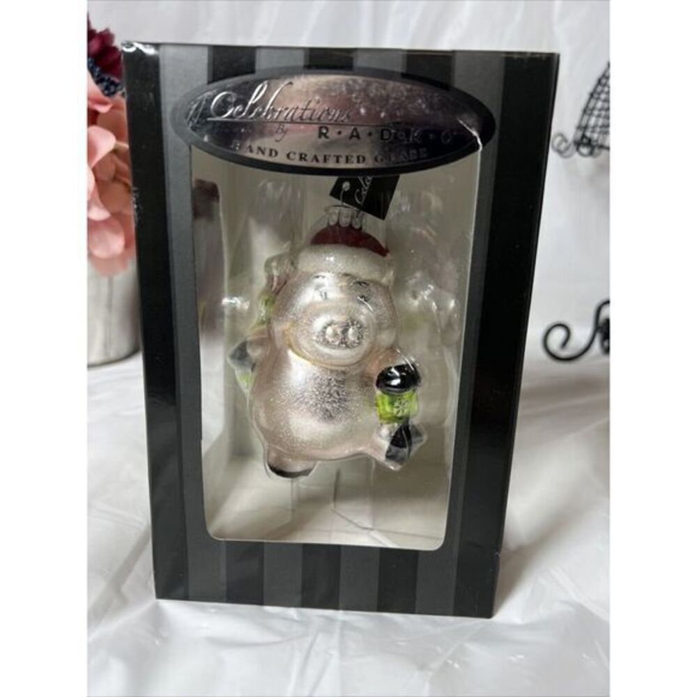2012 Celebrations by RADKO Glass Christmas Ornament Santa Pig‎ 4.5"